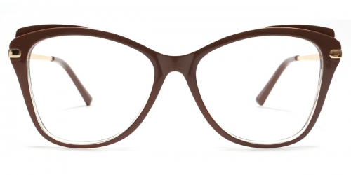 Vkyee prescription geometric women eyeglasses in other plastic materials, front color brown.