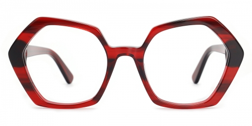 Vkyee prescription unisex eyeglasses in geometric shape made by acetate material, front color red.