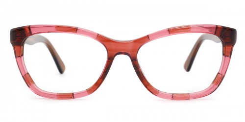 Vkyee prescription oval women eyeglasses in acetate material, front 45° color pink
