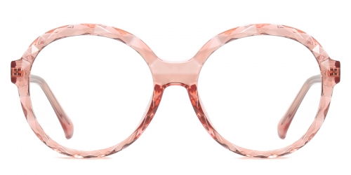 Vkyee prescription round female eyeglasses in TR90 material, front color pink.