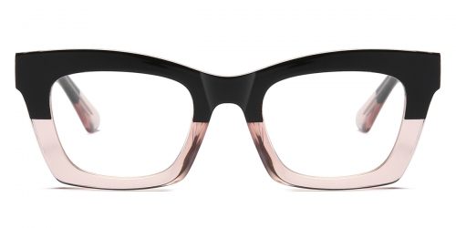 Vkyee prescription square female eyeglasses in TR90 material, front color black/pink.