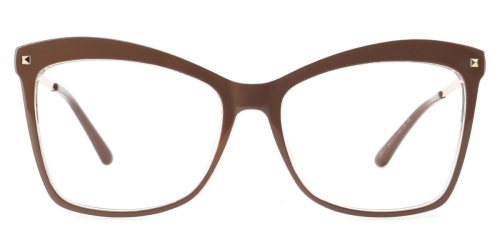 Vkyee prescription square female eyeglasses in TR90 material and mixed materials ,front color brown . 