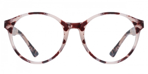 Vkyee prescription round female eyeglasses in TR90 material, front color flower.