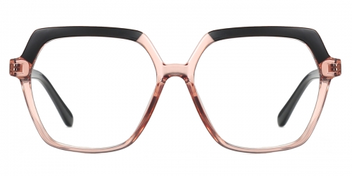Vkyee prescription geometric female eyeglasses in TR90 material, front color black/pink.