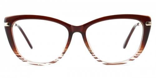 Vkyee prescription oval women eyeglasses in TR90 material, front  color brown.