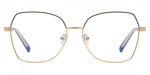 Vkyee prescription optical eyeglasses female round metal two-tone frame,front color black