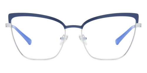Vkyee prescription optical eyeglasses female square metal two-tone frame,front color blue