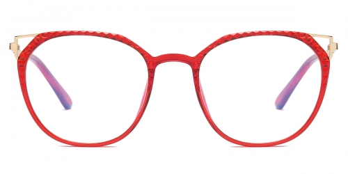 Vkyee prescription round women eyeglasses in TR90 material,front  color red.