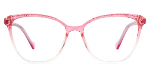 Vkyee prescription square female eyeglasses in acetate material, front color pink.