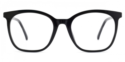 Vkyee prescription square female eyeglasses in acetate material, front color black .