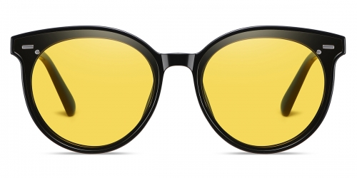 Vkyee prescription unisex sunglasses in round shape made by TR90 material, front color black-yellow