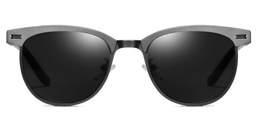Vkyee prescription oval unisex sunglasses in metal materials, front color grey-black