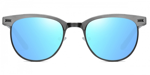 Vkyee prescription oval unisex sunglasses in metal materials, front color grey-blue