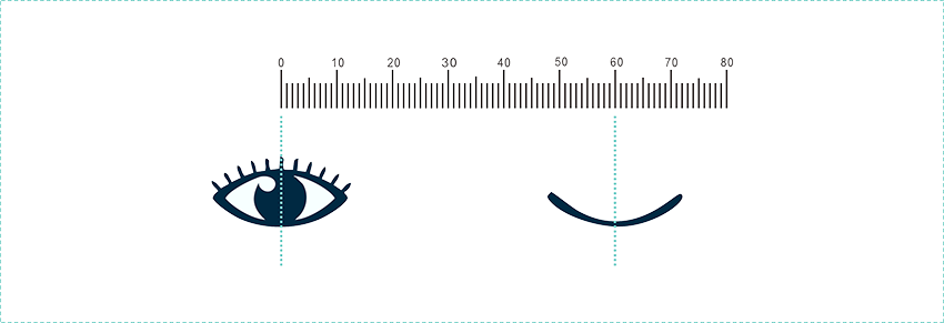 First,close your right eye and align the ruler's zero to the center of your left pupil