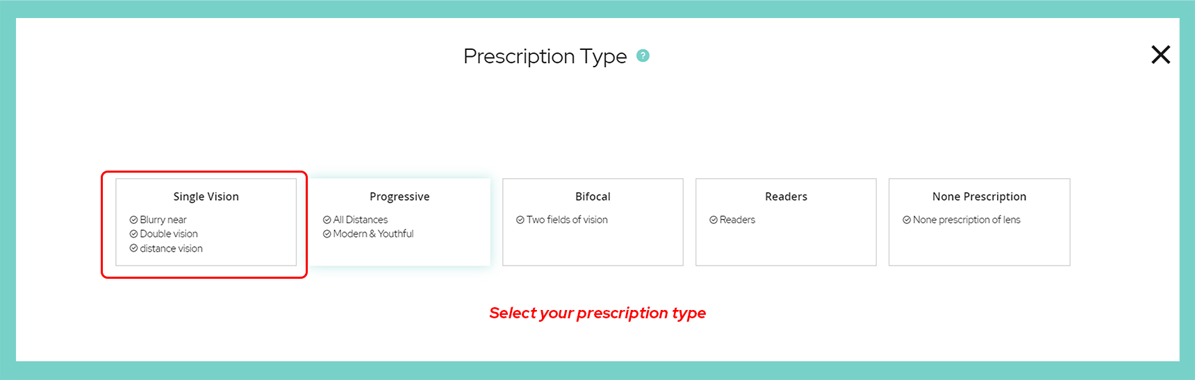 select your prescription type